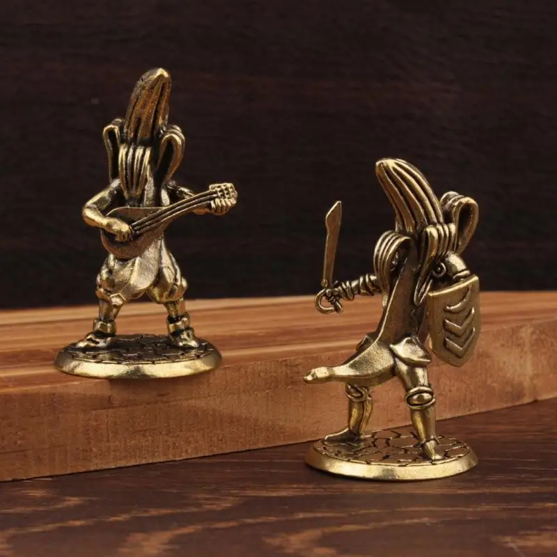 Brass Anime Banana Guitar Player Figurine Vintage Handmade Brass Samurai Banana For Man Statues Home Office Collectible Decor