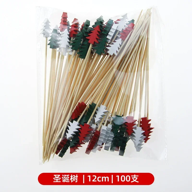 thumbnail image 1 of 100 palillos de bambú para cócteles navideños, palillos de dientes con forma de Papá Noel, copos de nieve, árbol, bebida, fruta, postre, comida, decoración para fiestas navideñas 2024, 1 of 5