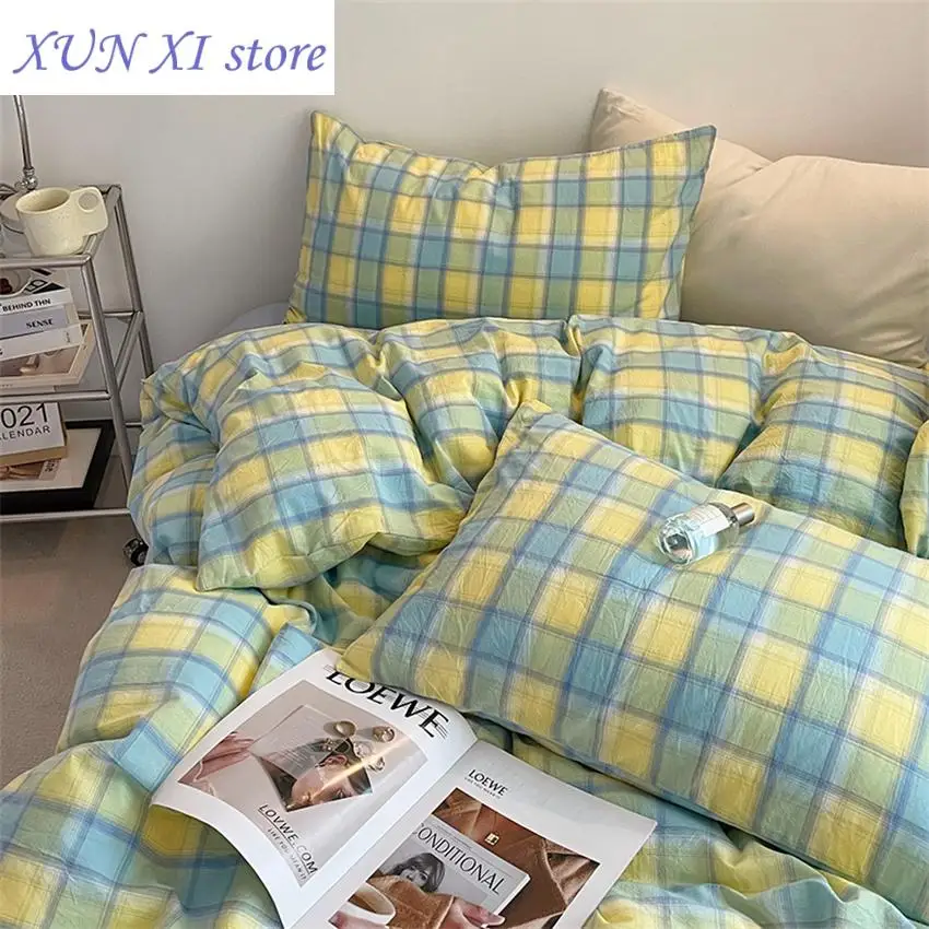 New Fashion Plaid Bedding Set Cotton Duvet Cover Set Home Textiles Nordic Bed Sheet Queen King Quilt Cover Pillowcase Bed Linen