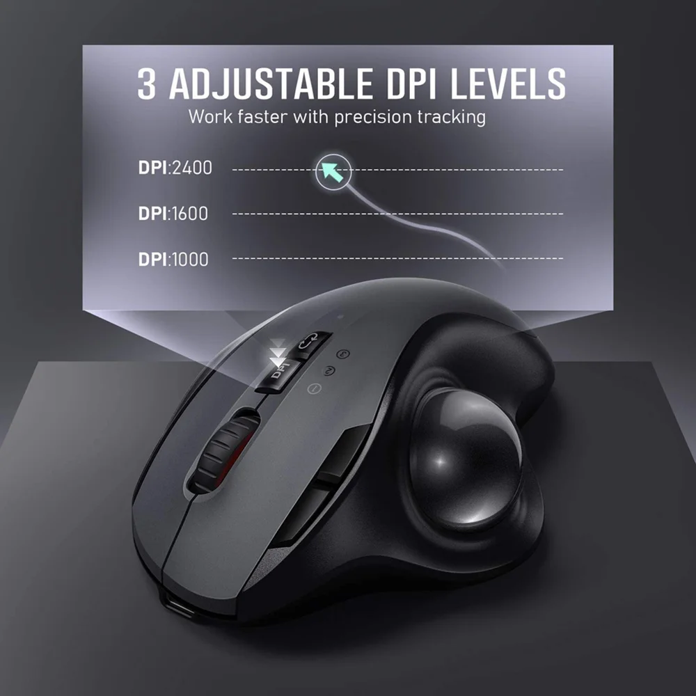 Bluetooth 2.4g Modo Dual sem Fio pc Mac Computador Laptop Tablet Gamer Rato de Trackball Recarregável - Imagem 6