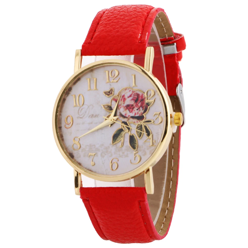 Rose Flower Round Dia Watch Women Elegant Watches Faux Leather Band Arabic Number Quartz Wristwatch Montre Femme Christmas Gift 6