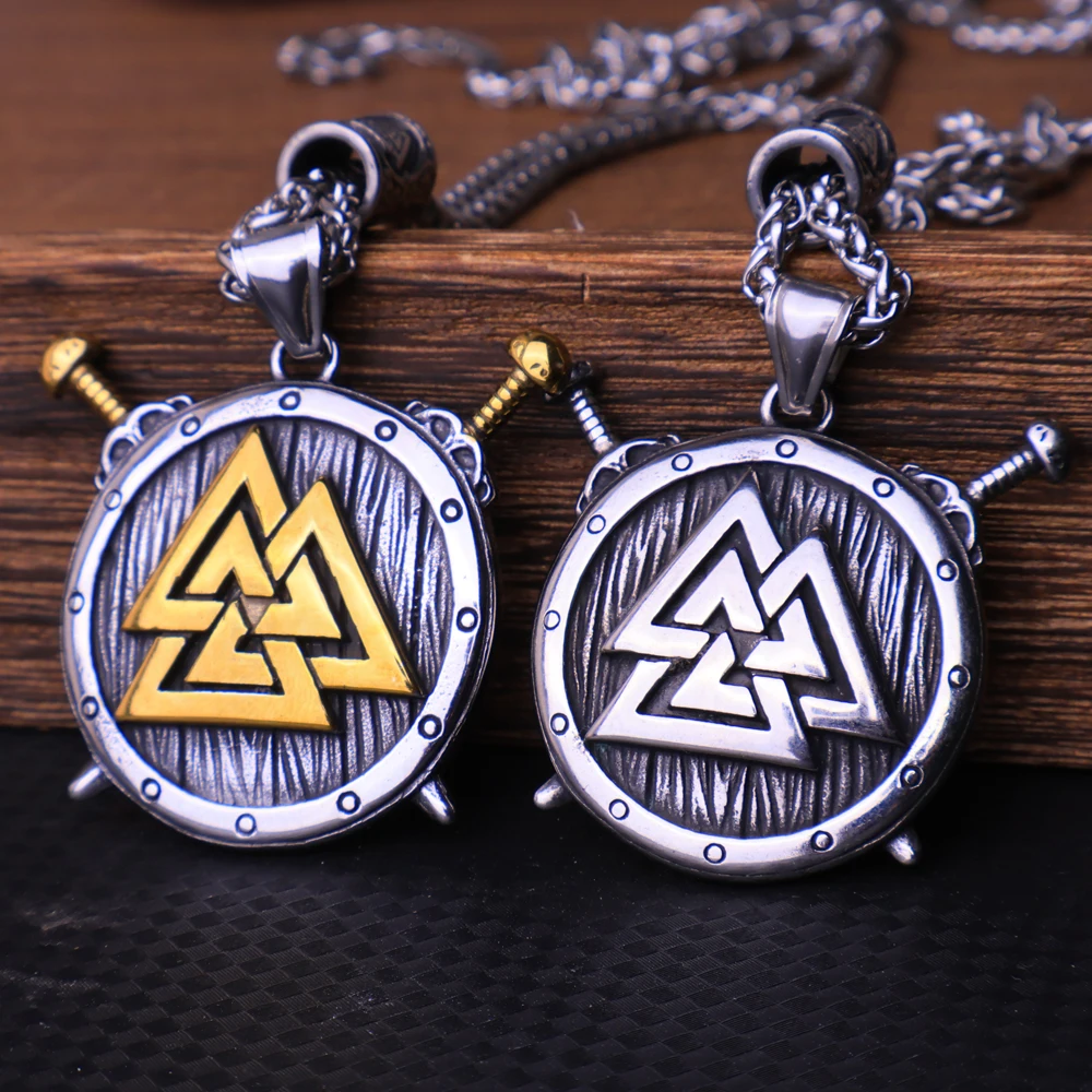 Vintage Viking Shield Valknut Collana Con Ciondolo In Acciaio Inossidabile Moda Nordic Odin Viking Collana Uomo Catena Gioielli All'Ingrosso