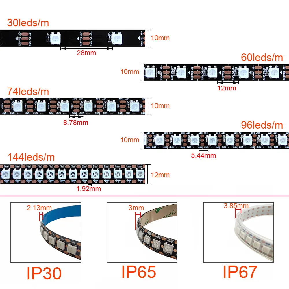 รูปสินค้า LED Strip ปรับแต่งได้ 30/60/74/96/144 Pixel RGB