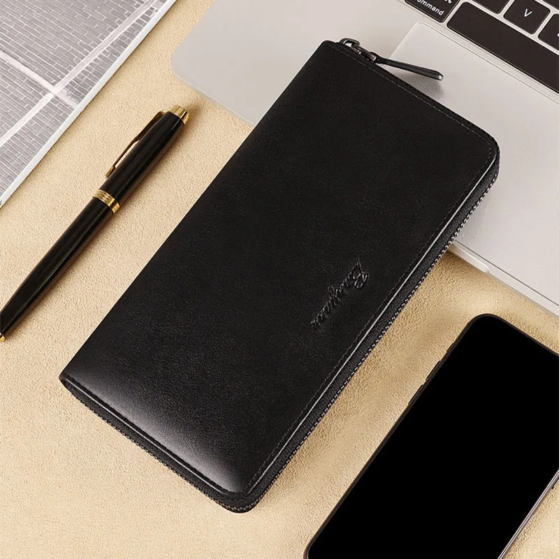 Wallet Men's long wallet Leather multi slot mobile phone card bag Anti theft card swiping driver's license cowhide zipper wallet