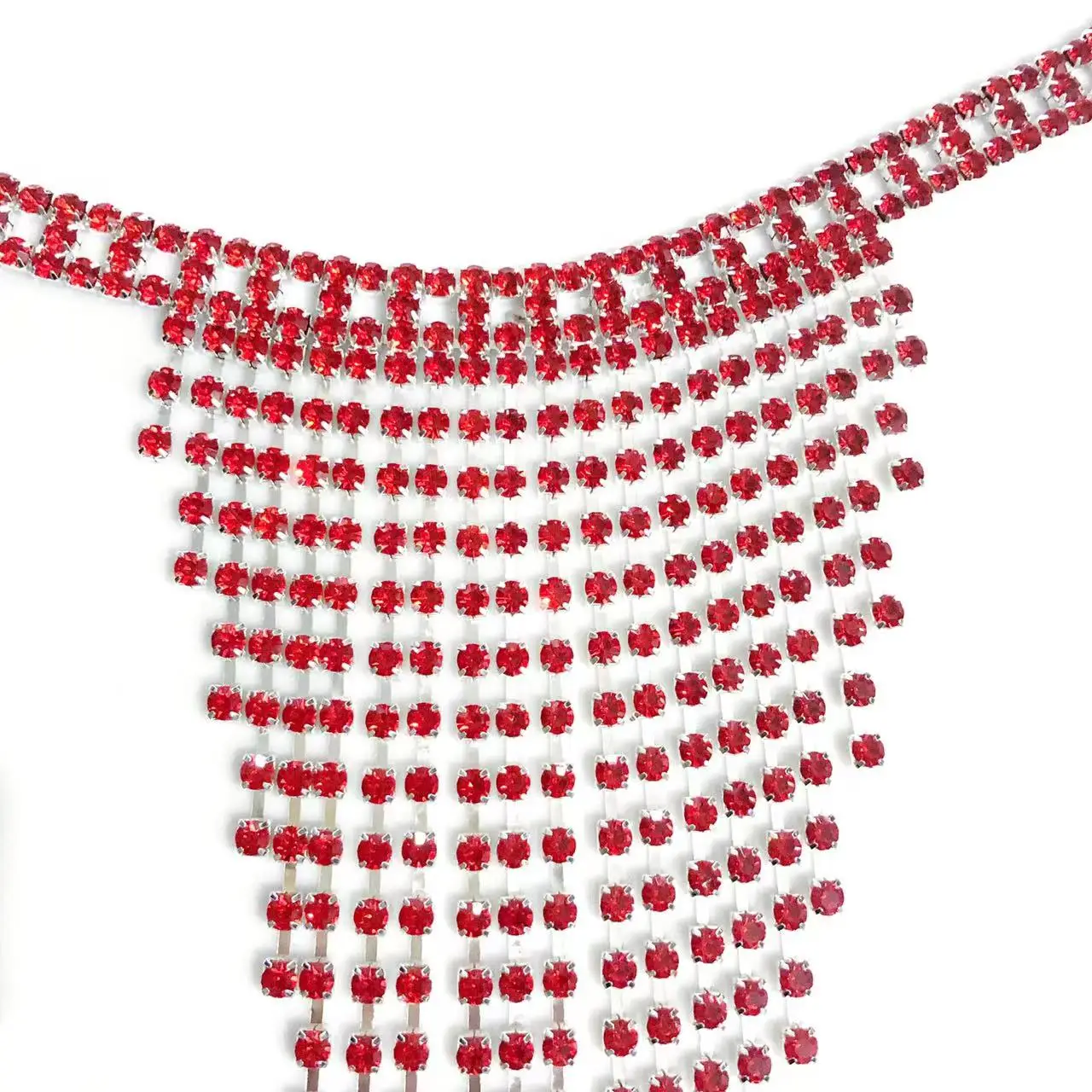 2023 Fashion Luxury Multilayer Long Tassel Rhinestone Necklace Women's Red Crystal Necklace Collar Chain Jewelry Gift Accessorie