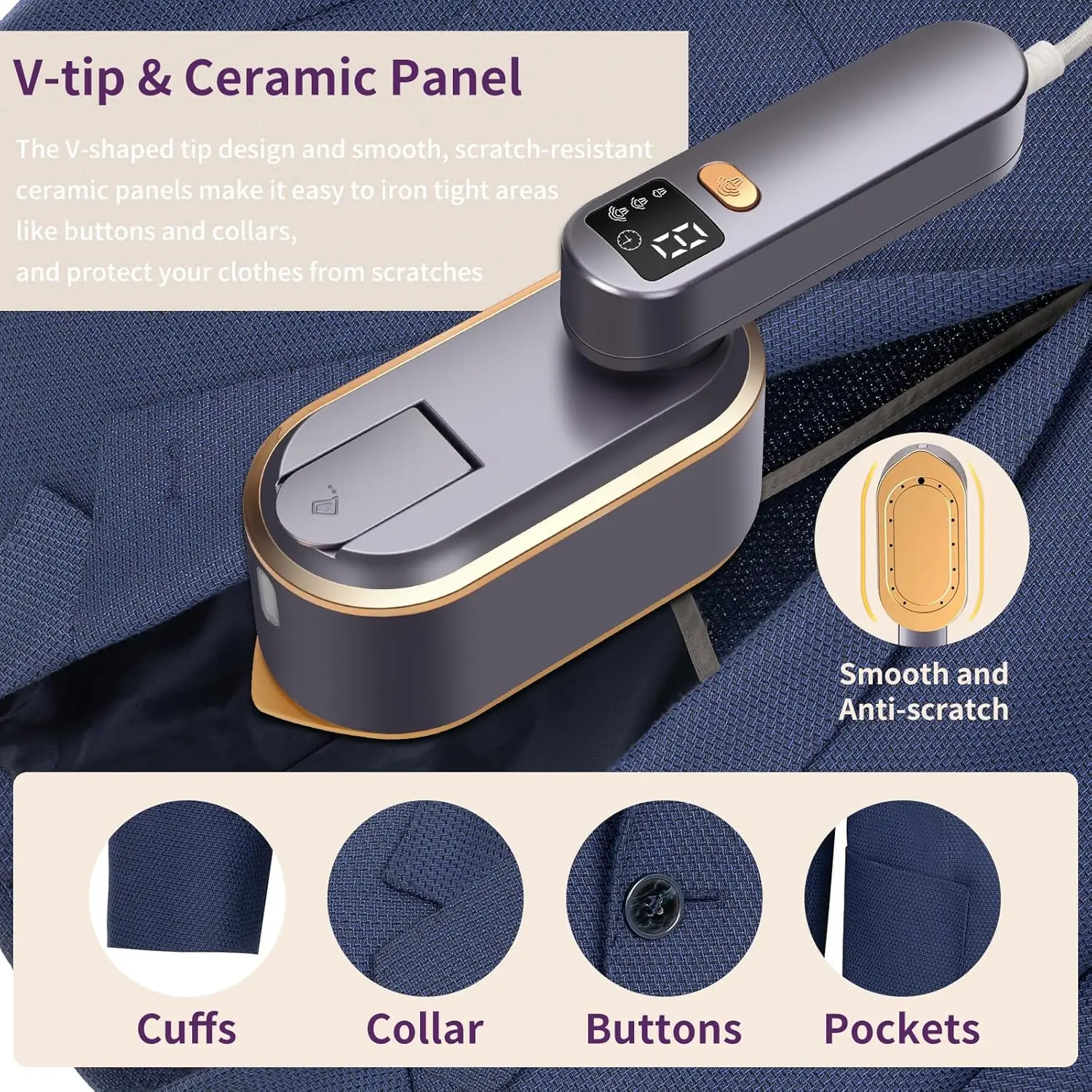 Portable Clothes Steam Iron 180° Rotatable Handle 3 Levels Handheld Garment Steamer 1200W Fast Heating 150ml Tank for Travel 1