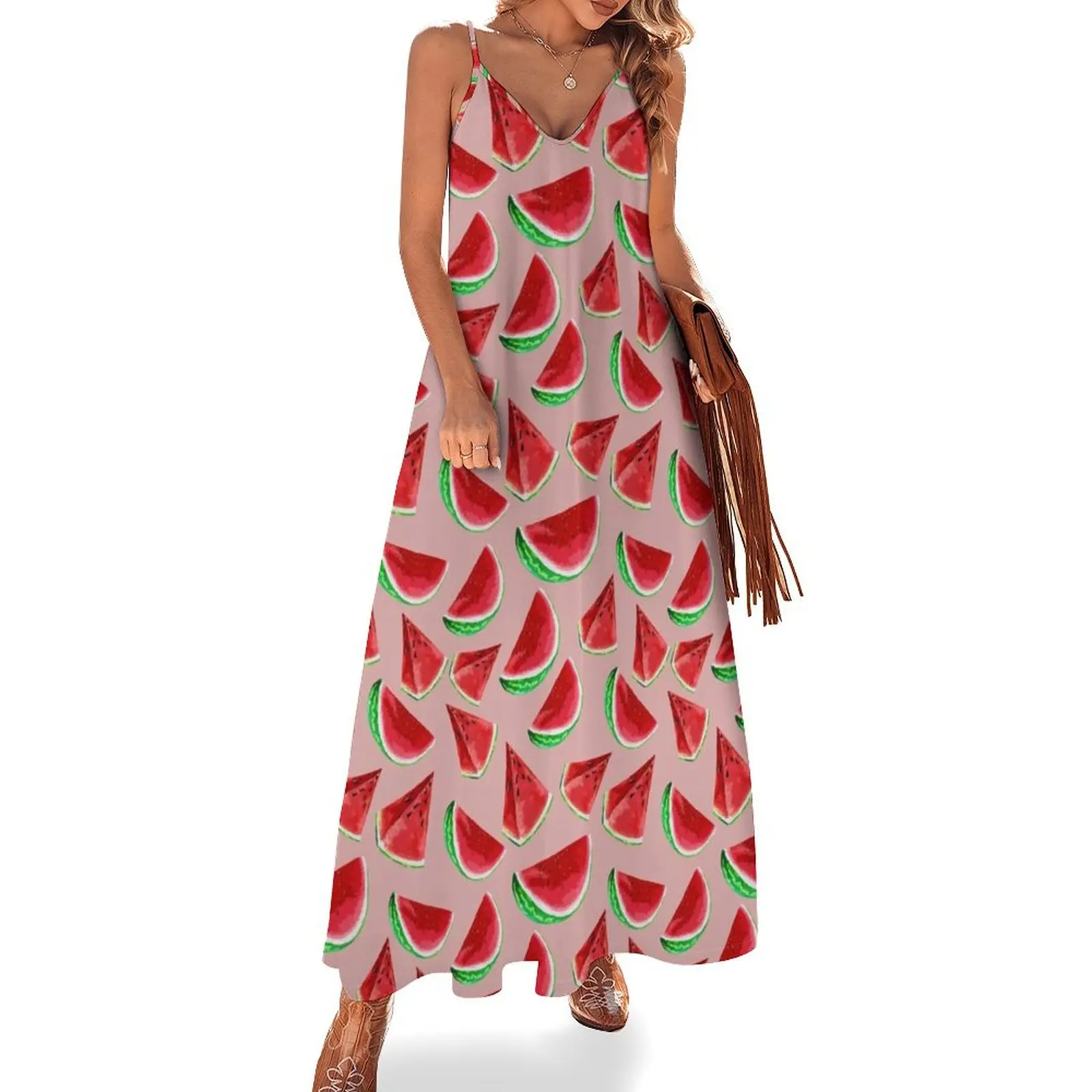 

Summerly Tropical Fruits Pattern Sleeveless Dress Women's skirt Elegant gowns summer clothes
