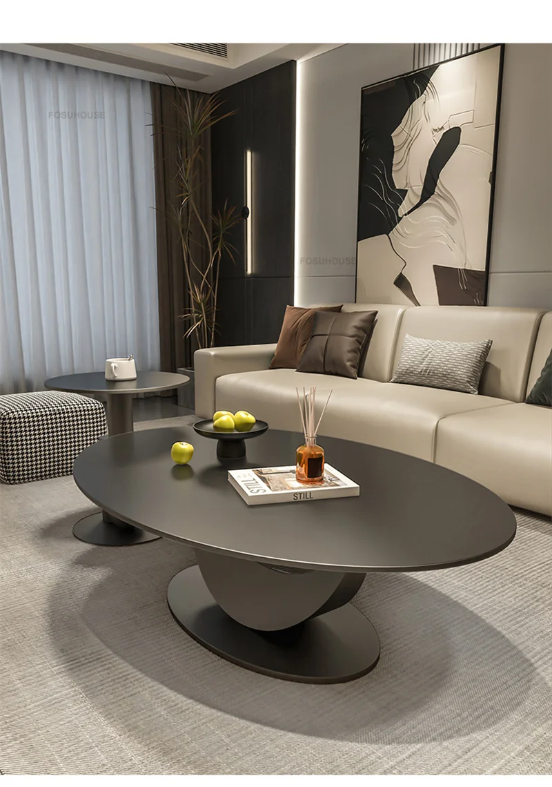Italian Rock Slab Coffee Tables Household Coffee Table for Living Room Light Luxury Minimalist Small Apartment Oval Side Table