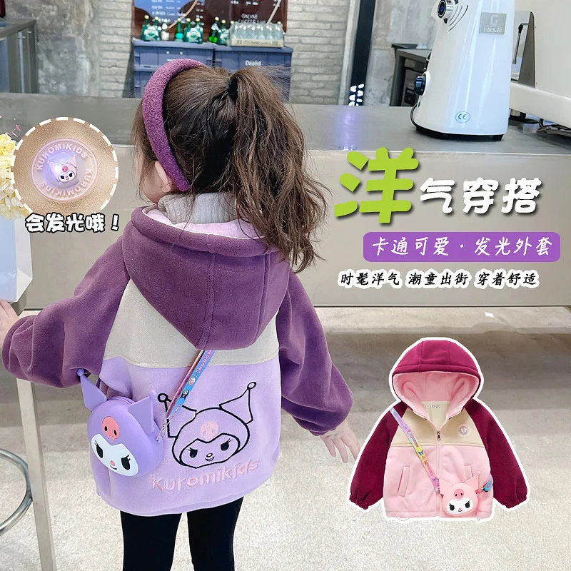 

Sanrio Kuromi Anime Girl Hooded Coat Child Autumn Fashionable Clothing Girl Plus Velvet Thicken Jacket Cute Comfortable Clothes