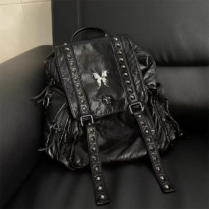 JIAERDI Vintage Cross Y2k Backpack Women Retro Gothic Pu