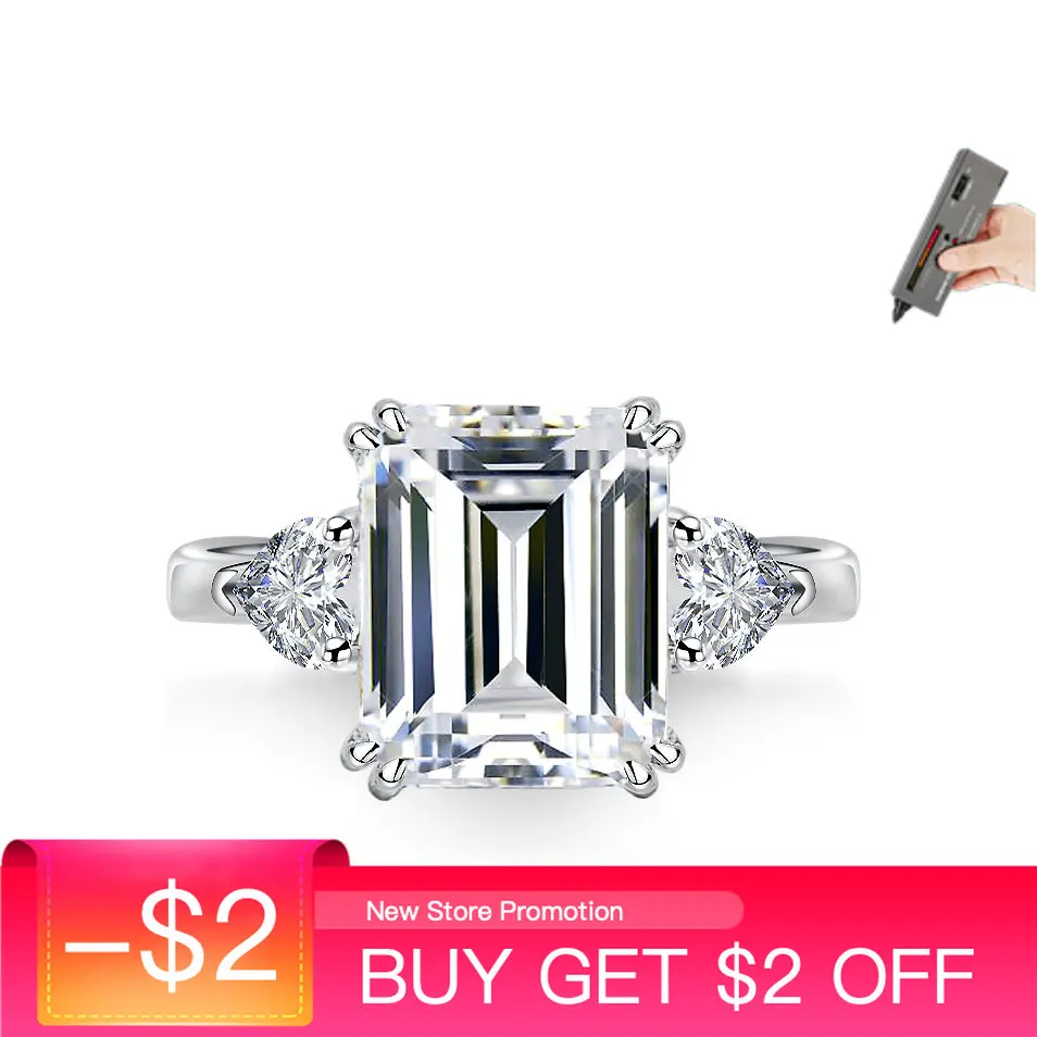 

4 Carat Emerald Cut Moissanite Ring S925 Silver Plated Platinum Women's Three Stone Rectangular Proposal Engagement Ring