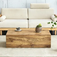 Table basse rectangulaire avec finition imitation bois. Dimensions : 90×50×30 cm, en MDF, aucun assemblage nécessaire. Équipé de pieds antidérapants au bas, il s'adapte au style moderne et luxueux. 3
