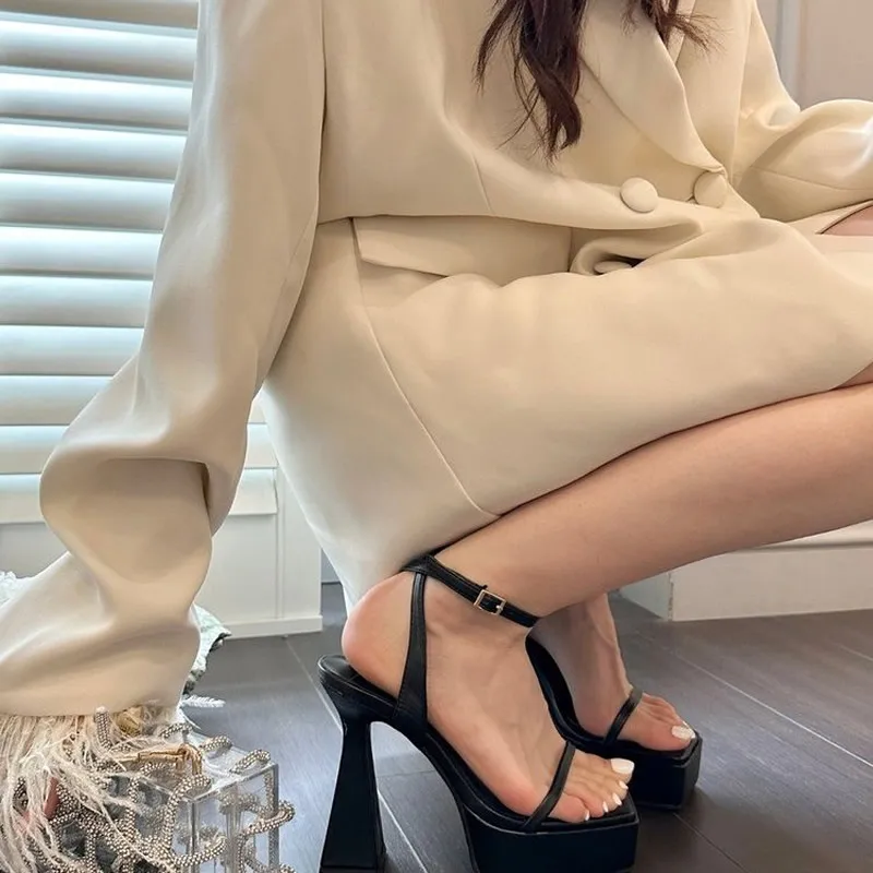 Platform Shoes For Women Sandals Square Open Toe Summer Dress Shoes Thick High Heels Party Wedding Sandals Slides Mules Shoes 39