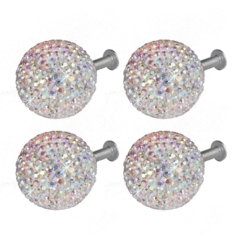 4Pcs Wardrobe Cabinet Pulls Rhinestones Drawer Handle Kitchen Furniture Hardware