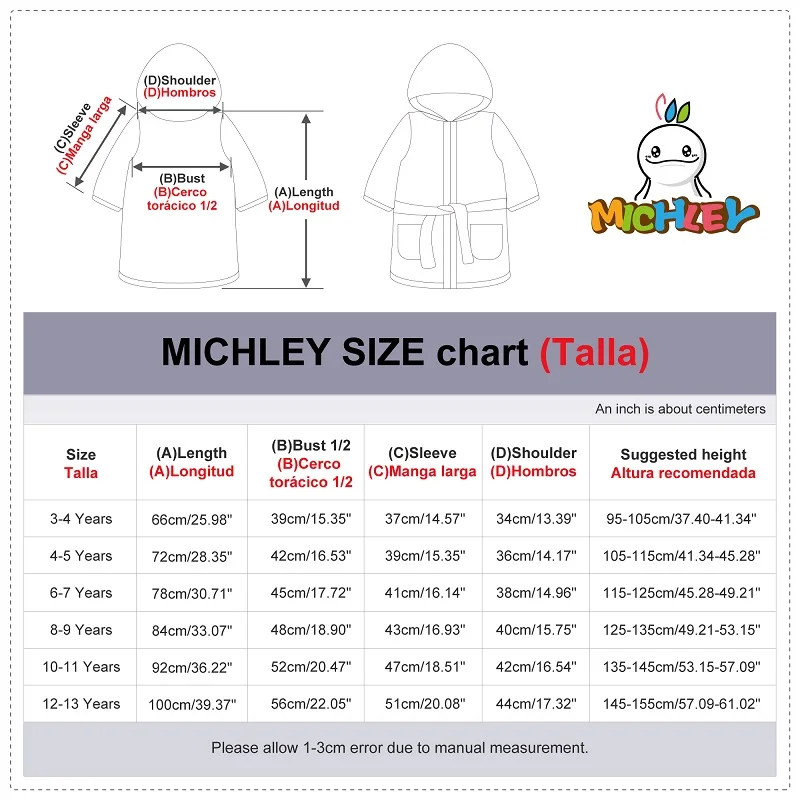 Kids Pajamas Set MICHLEY Cow Dinosaur Flannel Children Bathrobe Hooded for Girls Boy 3Y-13Y