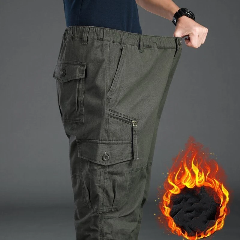 Thick Warm Stretch Military Cargo Pants Men Winter Double Layer Casual Cotton Baggy Army Overalls Multi Pocket Fleece Trousers 5