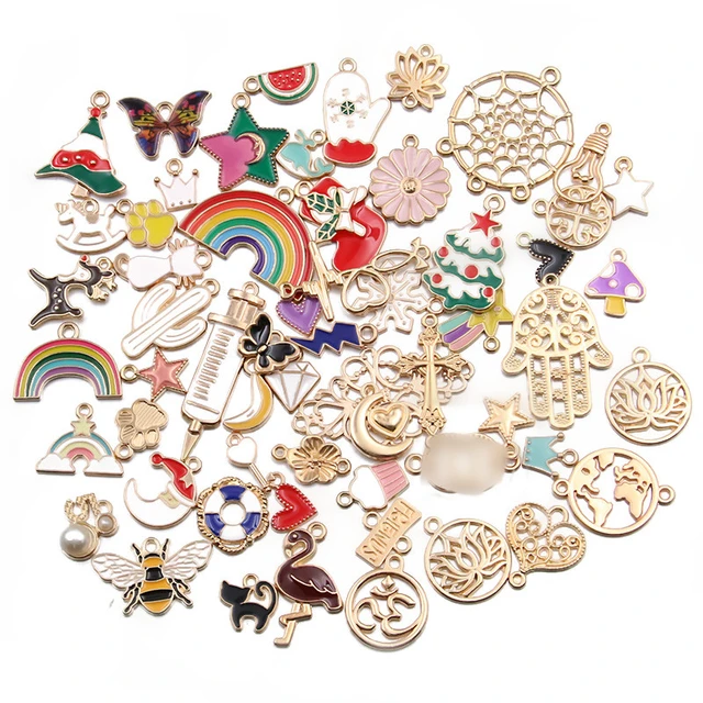 50pcs/Lot Random Mix Enamel Charms For Jewelry Making Supplies Handmade  Women Men Accessories Drop Oil Pendant Charm Components