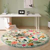 Round Living Room Carpet Color Floral Print Decoration 1