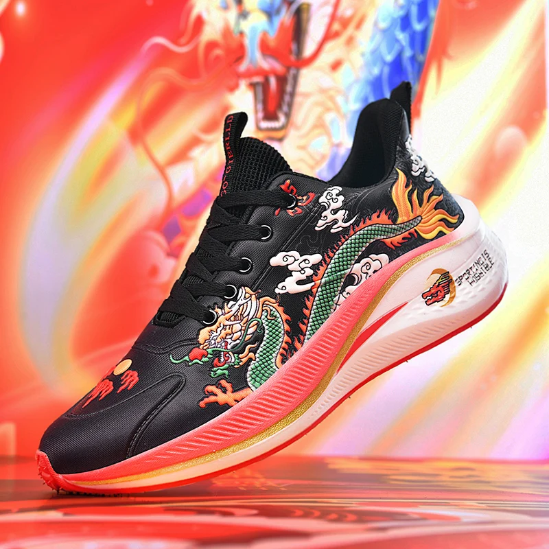

Новинка 2024, мужская спортивная обувь для бега с рисунком дракона, удобные женские весенние уличные кроссовки для фитнеса и бега