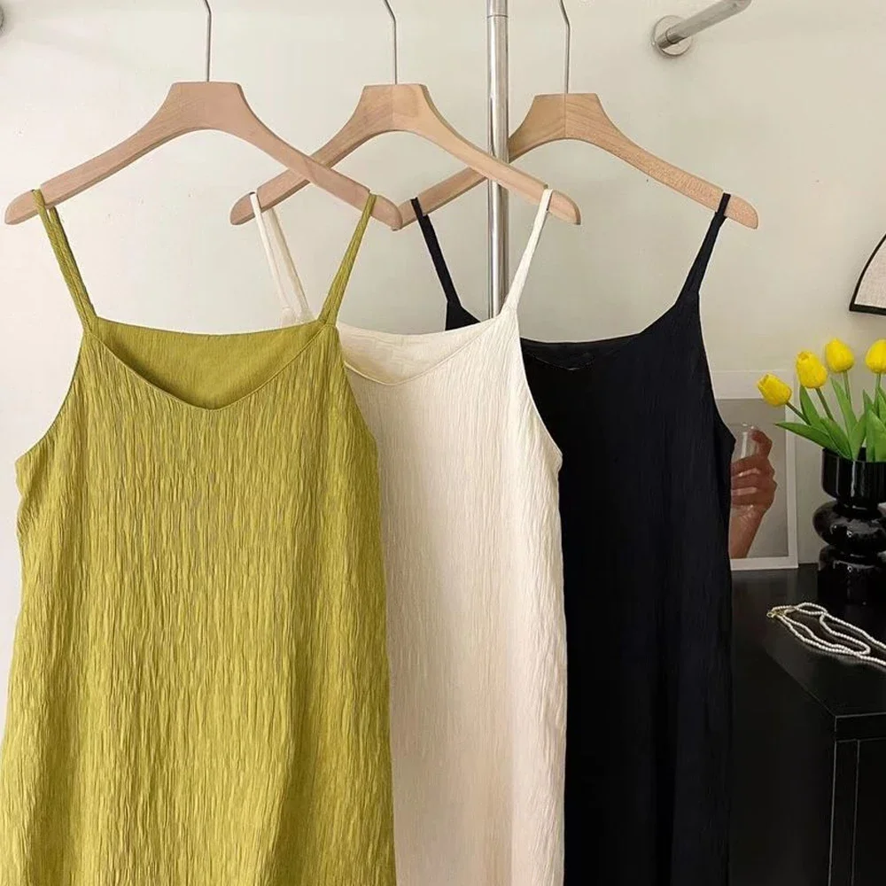 Office Lady Sleeveless Pleated Midi Dress Women Size S-XL Pink Purple White Black Casual Basic Knitted Folds Dresses Girl's 2