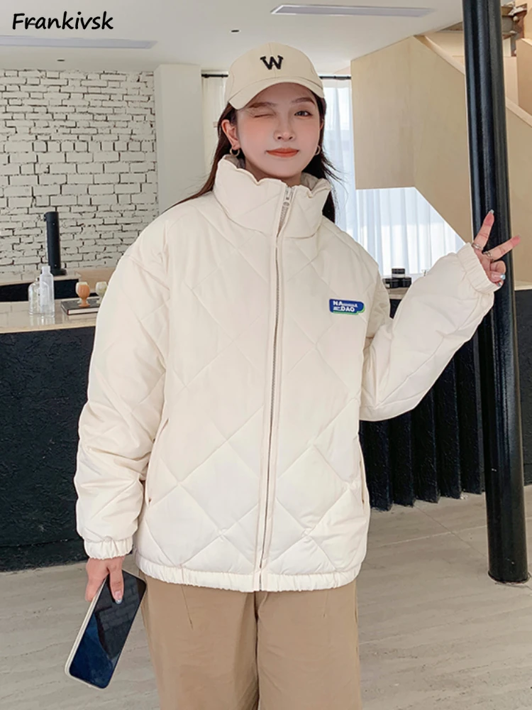 

Парка с узором ромбиками женская теплая зимняя модная шикарная подходящая ко всему уличная одежда с длинным рукавом в Корейском стиле нормкор воротник-стойка для колледжа