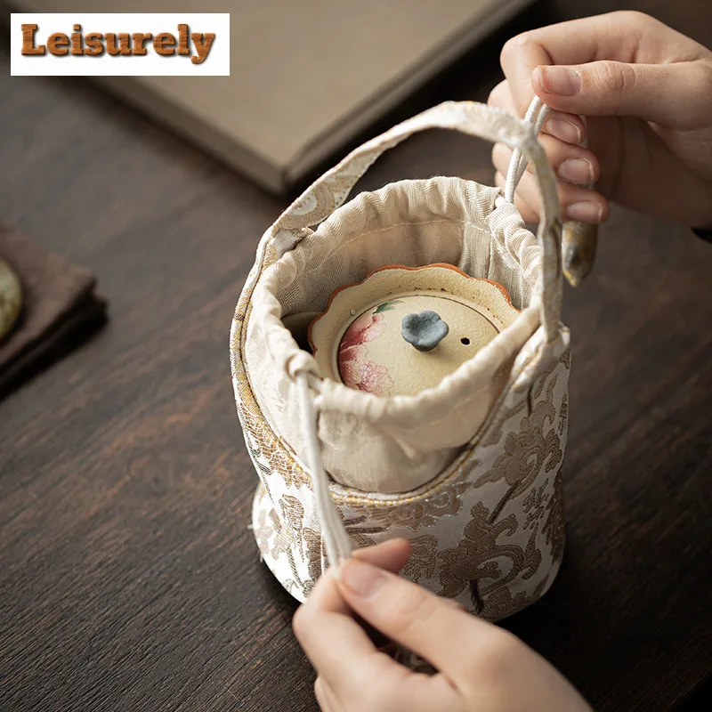 Chinese Brocade Drawstring Tea Cozies Japanese Tea Cozy for Teapot Portable Bag Travel Tea Set Bag Chinese Tea Set Accessories
