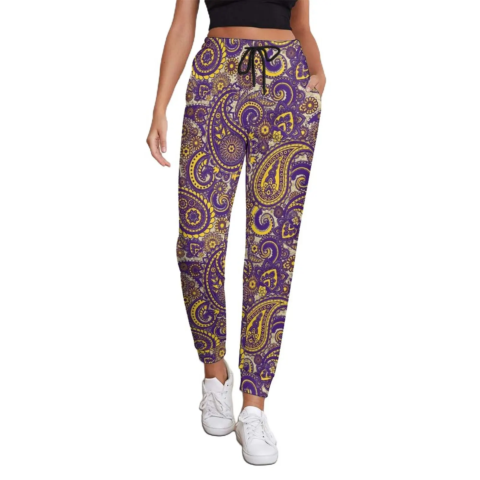 

Vintage Paisley Jogger Pants Gold Sparkle Print Aesthetic Sweatpants Spring Women Home Graphic Big Size Trousers Birthday Gift