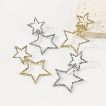 2025 Fashion Rhinestone Five Point Star Earrings for Women Double layered Personalized Fashion Style Earrings