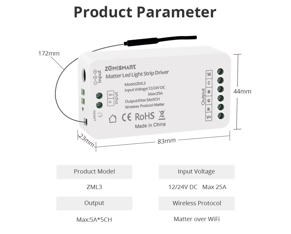 Matter RGBCCT Led Strip Light Driver 12V 24V DC Smart Controller Homekit Smartth