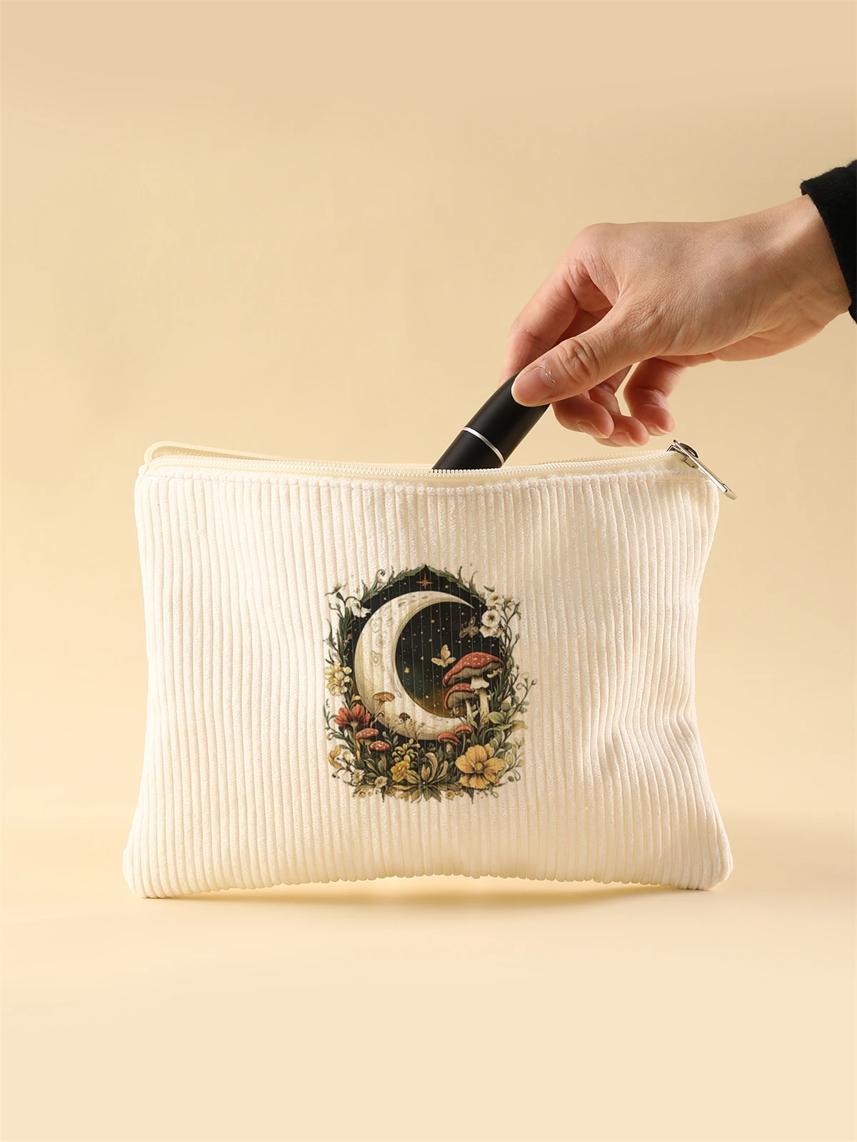 Women's Corduroy Travel Cosmetic Bag Portable Large Capacity Makeup Storage Organizer Zipper Clutch Purse Make up Bag