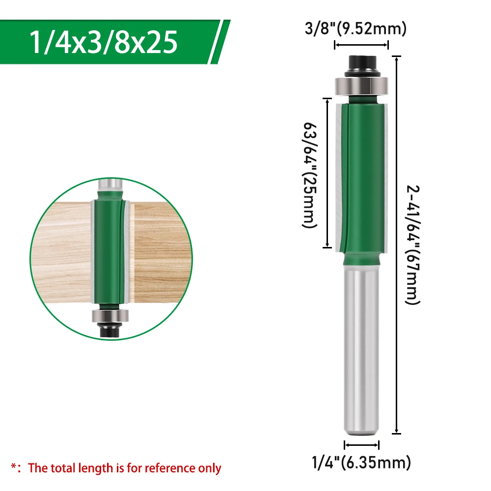 LAVIE 1Pc 1/4 "6,35mm Schaft Lager Flush Router Bit Klinge Doppel Flöte Bit Gerade Schaft Für holzbearbeitung Fräser Werkzeug – Detail 6