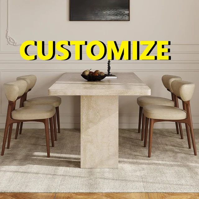Table à manger ronde personnalisable toutes tailles en travertin, anti-collision, structure solide en pierre écologique, résistante à l'usure, pour la famille et les enfants 1