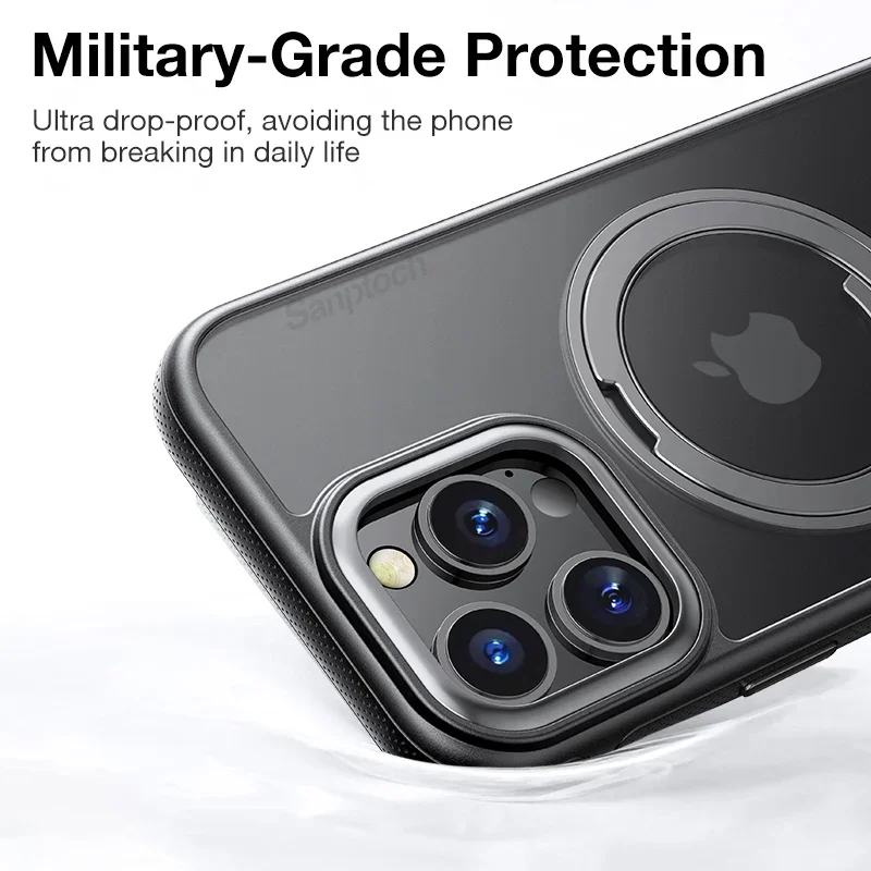 Magnetic Matte Shockproof Phone Case with 360° Rotating Ring Stand