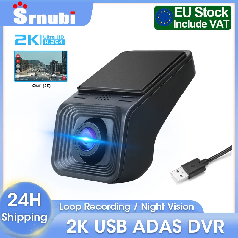 Srnubi 2K USB ADAS DVR para coche, reproductor Multimedia Android, unidad principal, grabadora de conducción HD, tablero de instrumentos con vista trasera, sensor G automático