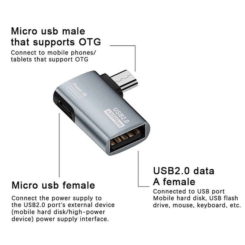 OTG 케이블 어댑터, 마이크로 USB OTG 어댑터, 파이어 스틱 TV용, 전원 공급 장치 포함, 왼쪽 오른쪽 각도, 90 도