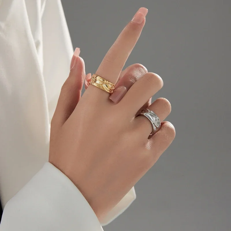 S925 Sterling Silver Rings For Women Men New Fashion Irregular Lava Pattern Gold Plated Adjustable Punk Jewelry Free Shipping