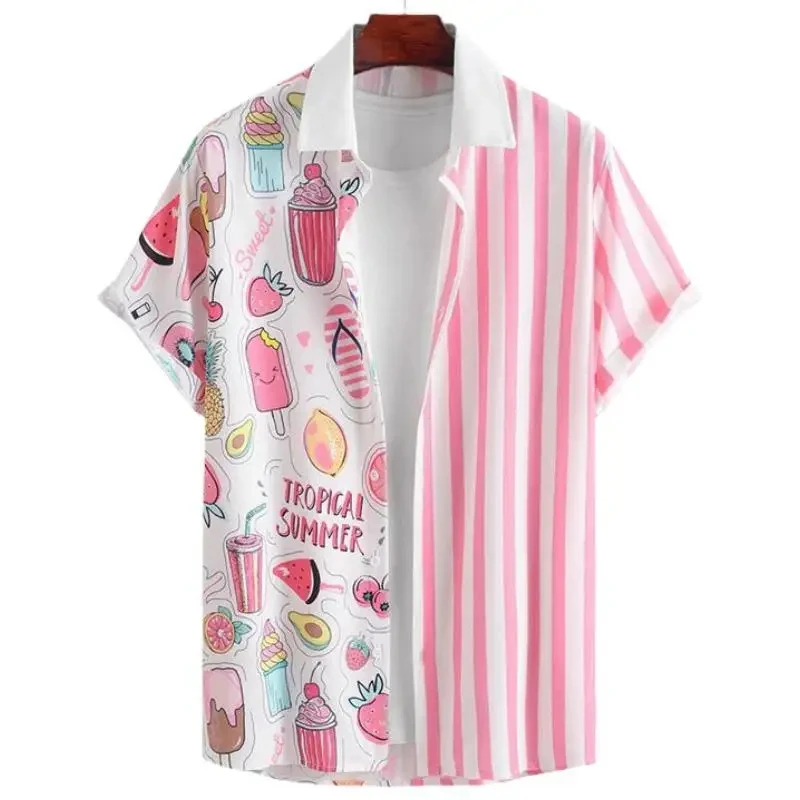 thumbnail image 1 of Camisas de playa hawaianas de verano para hombre, camisa con botones y estampado de postres en 3D para hombre, camisa informal de manga corta, ropa, 1 of 5