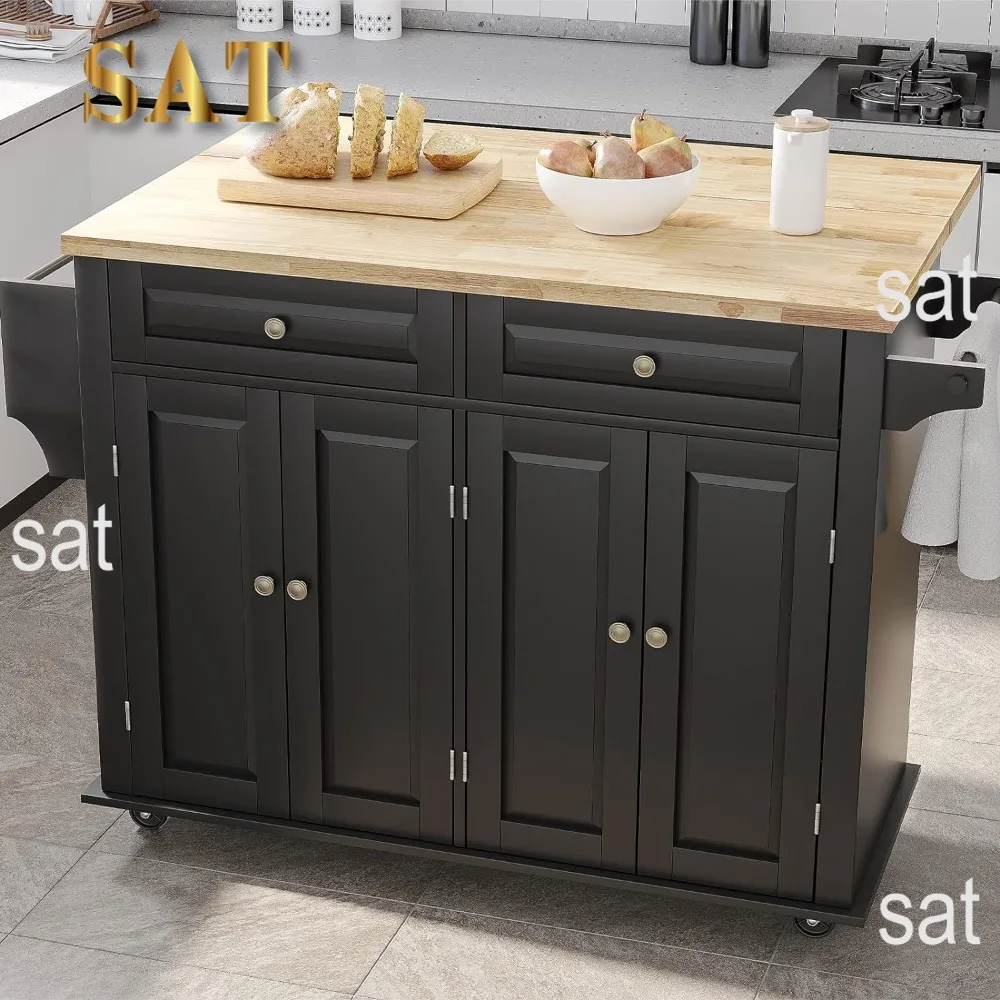 Kitchen Cart, Rolling Kitchens Island with Drop Leaf Movable Kitchens Carts on Wheels Island with Storage Cabinet, Kitchen Cart