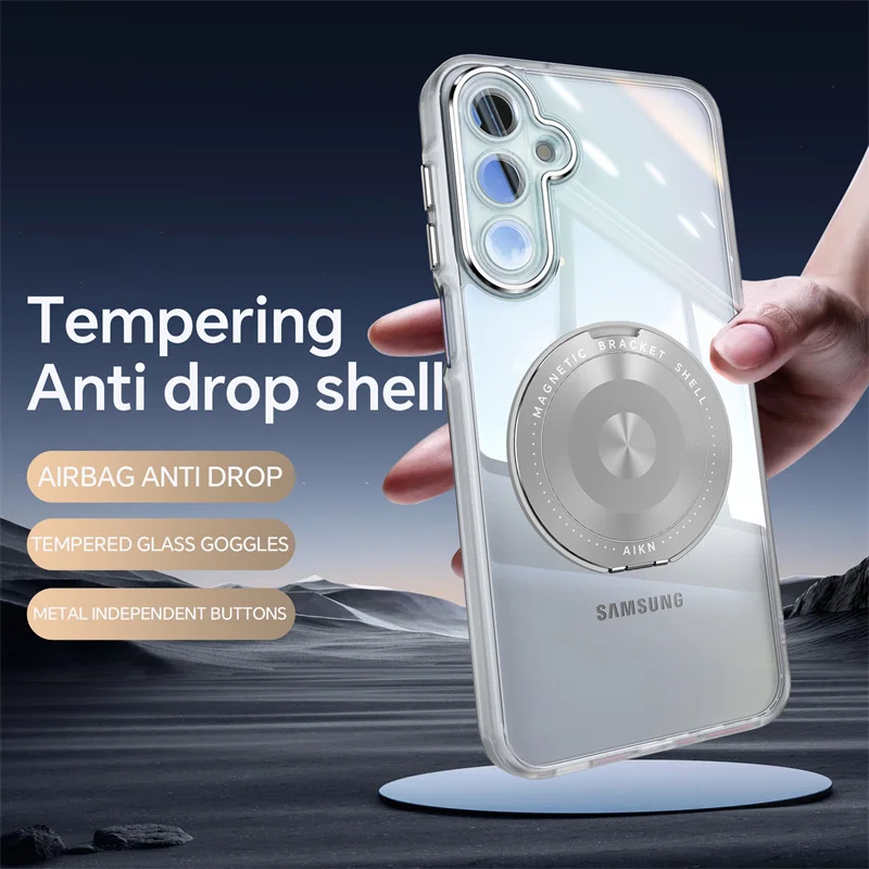 Magnetic Clear Metal Ring Holder Shockproof Phone Case with MagSafe Charging Compatibility