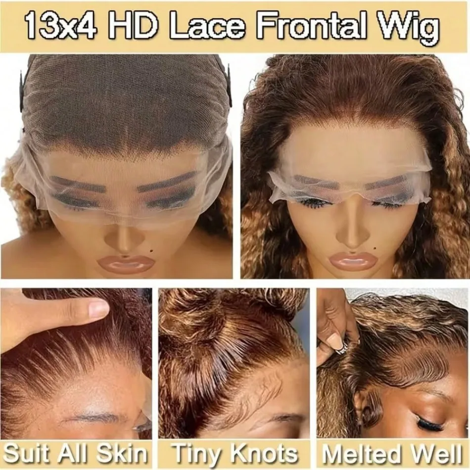 30 Inch Curly Highlight Ombre Lace Front Wig Human Hair Wigs Colored Deep Wave 13X6 Hd Lace Frontal Wig Pre Plucked 250 Density 5