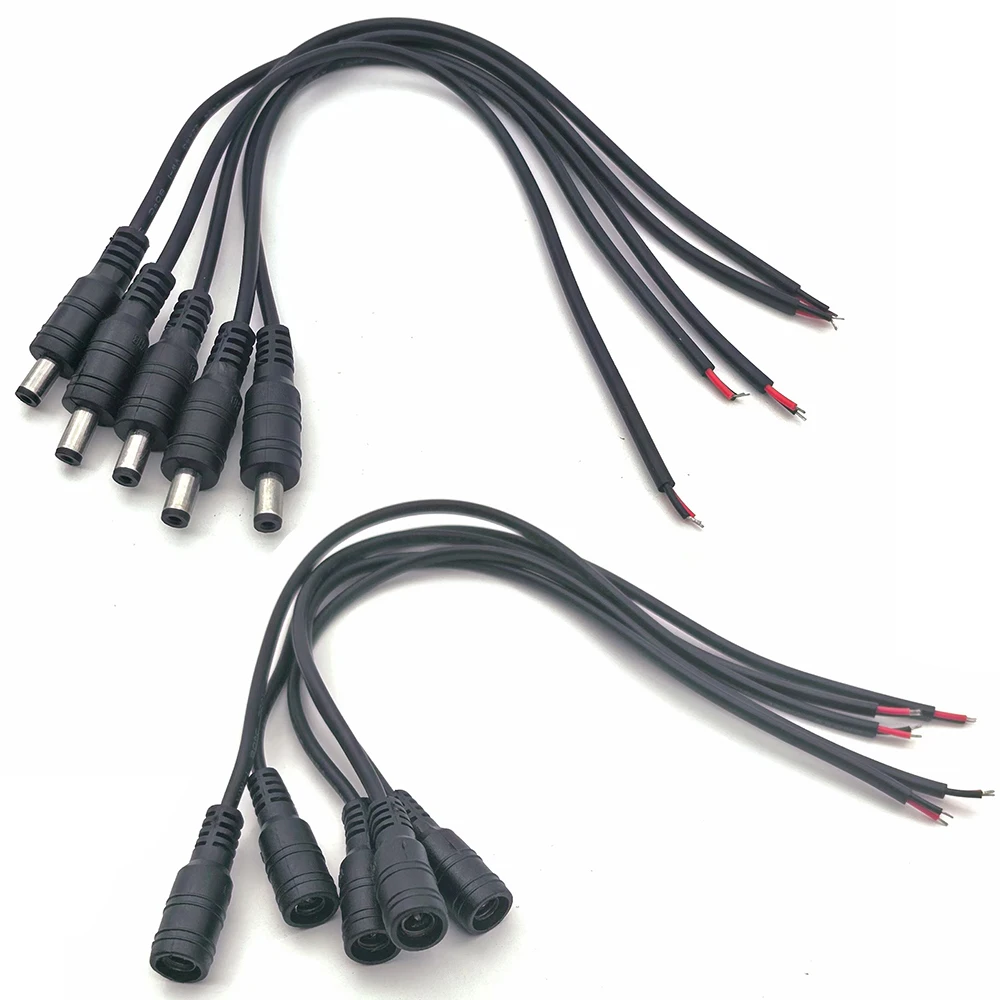 5 pièces noir 5.5x2.1mm prise cc connecteur câble queue de cochon 12V mâle femelle 5.5*2.1 adaptateur cc pour 5050 3528 LED bande lumineuse