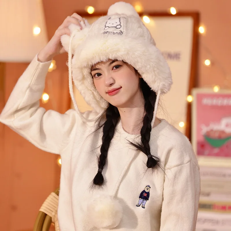 

Sweet Sanrio Hello Kitty My Melody Anime Kawaii Plush Warm Hat Cute Pochacco Cartoon Plus Velvet Cap Lovely Gifts for Girls