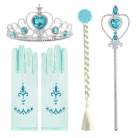 Girls Elsa Anna Accessories Set Kids Party Princess 4 Piece Set Snow Queen Snowflake Magic Wand Tiara Crown Gloves Wig Braid 1