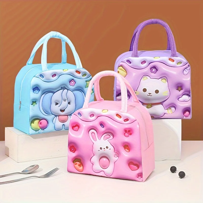Cartoon Insulated Lunch Box Bag Handheld Bento Bag 3D Lunch Insulation Bag Aluminum Foil Thick Lunch Box Bag Cute Bunny for Girl 1