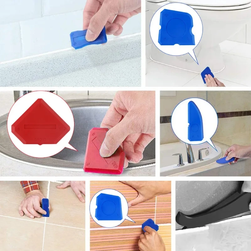 4-Piece Silicone Caulking Tool Set - Versatile, Easy Clean-up, & Professional Sealant Spreading - Ideal for Tiles, and Floors