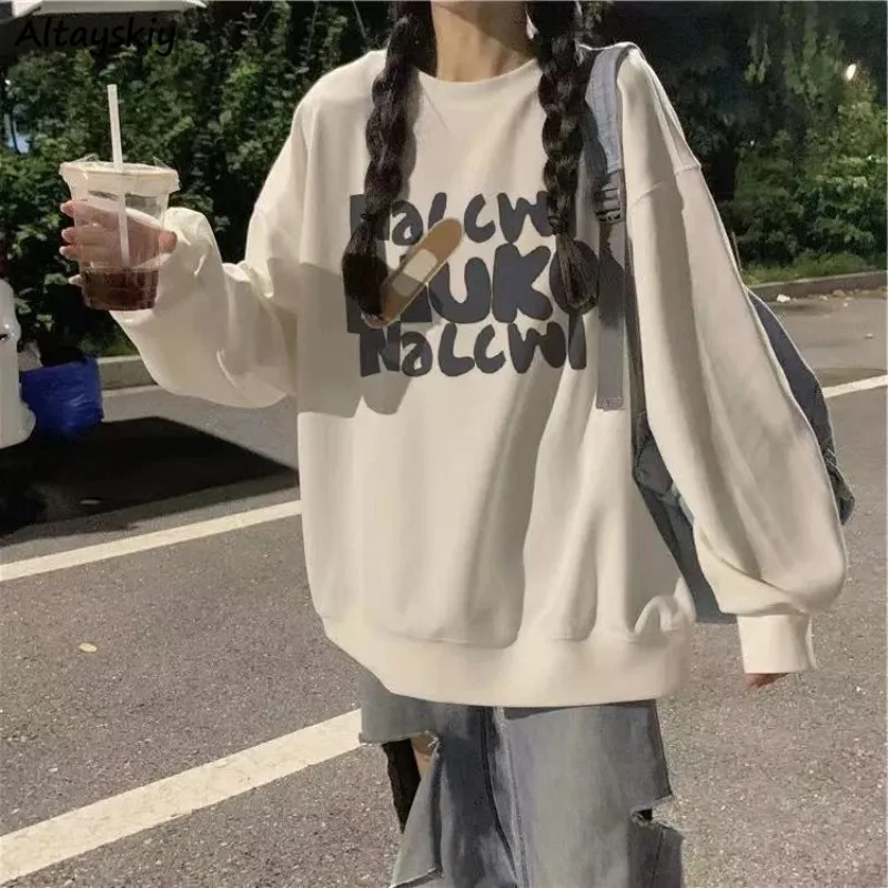 

Hoodies Women Letter Printed Streetwear Plus Velvet Autumn Winter Newest BF Preppy Harajuku Kawaii All-match O-neck Fashion Ins