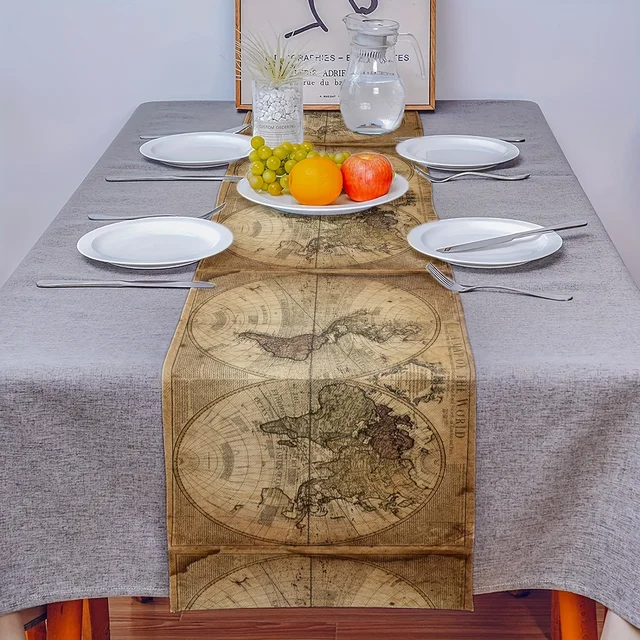 Retro Nautical Map of World Linen Table Runners - 3 SIZES! - Image 4