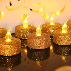 Bougies électroniques en cire de thé, 12 pièces, Flash blanc chaud avec poudre dorée, anniversaire Surprise, mariage romantique 