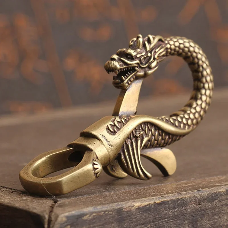 

Retro Brass Dragon Figurine Mini Statue Keychain Ornament Home Desk Decor