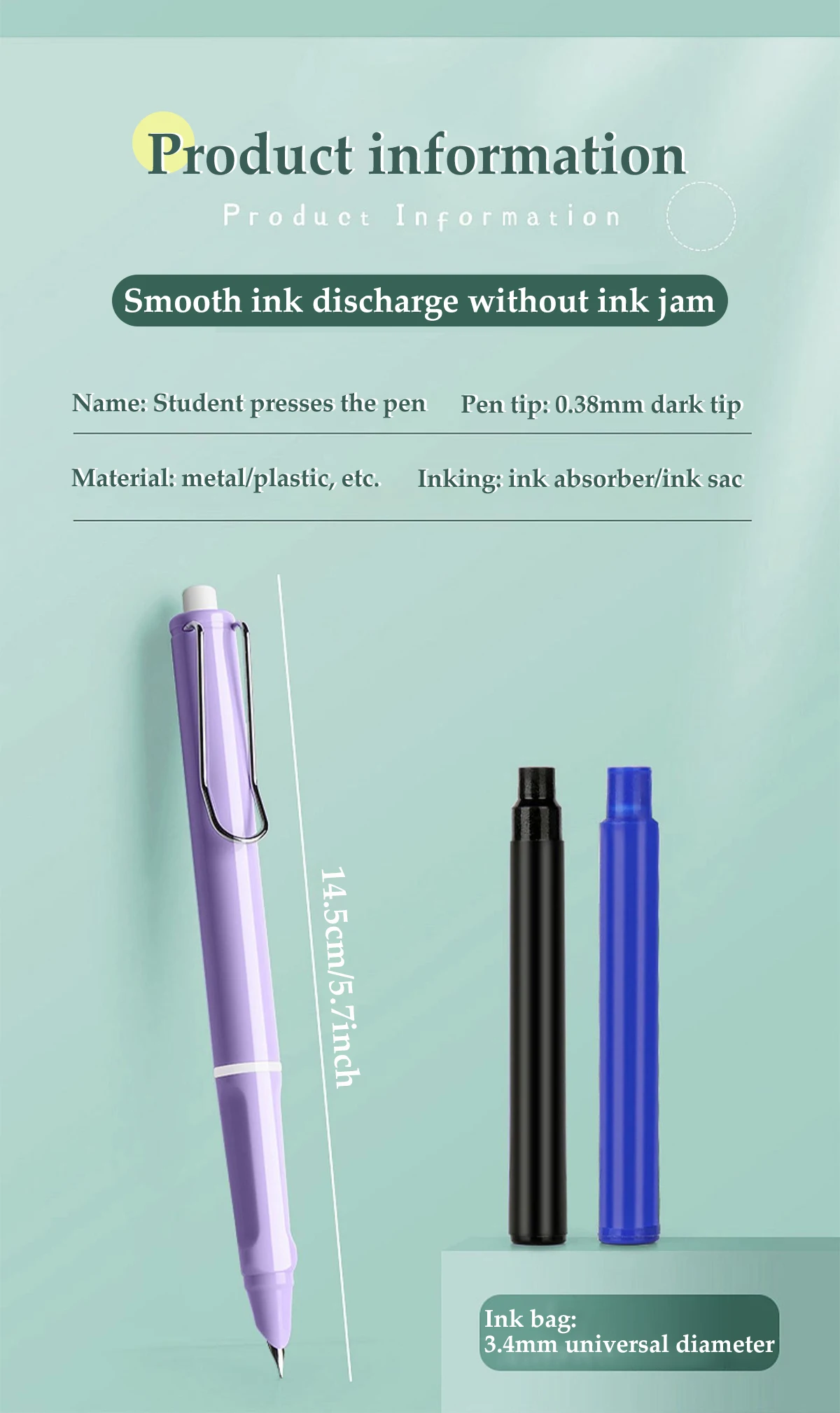 1Set Drücken Automatische Teleskop Stift Austauschbare Tinte Tasche 0,38mm Soft Grip Stift Schule Student Büro Schreibwaren – Detail 3
